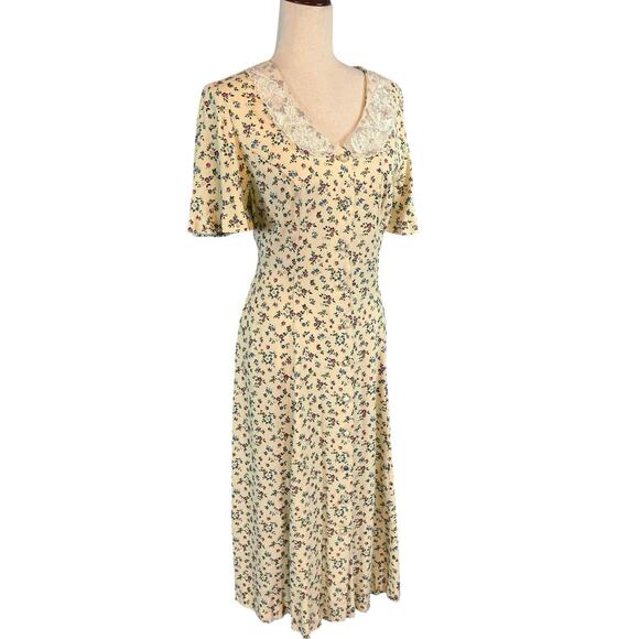 Vintage 80's Melissa Floral Midi Dress Short Sleeve Button Front Tie Back Size 8 - Picture 1 of 7